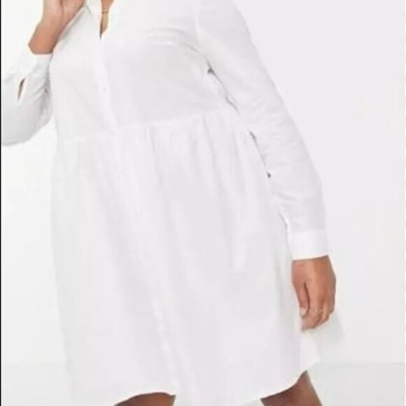 ASOS Curve White Organic Cotton Smock Dress Size 14 - Picture 1 of 6